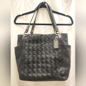 Coach f17099 North South Leather Woven Tote